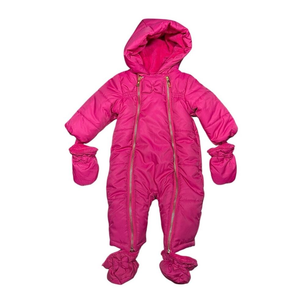 Kate‎ Spade Baby Girl Hot Pink Snow Suit Mittens Gold Zippers Fleece Lined 6M